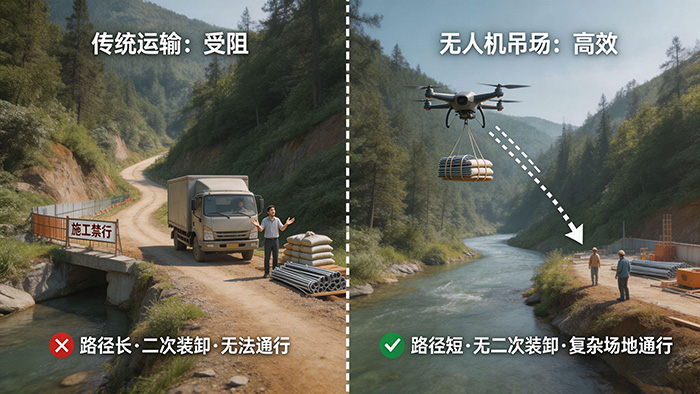 桂林山地无人机吊运作业现场